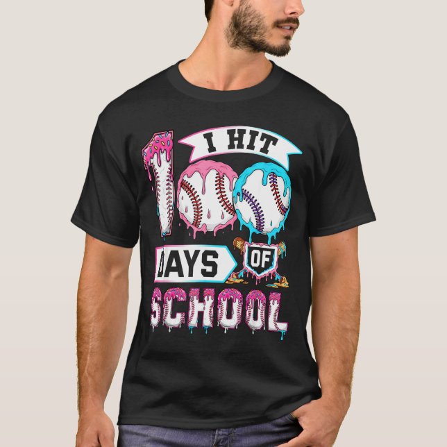 100 Days Of School Boys Baseball Drip 100th Day Ki T-Shirt (Front)