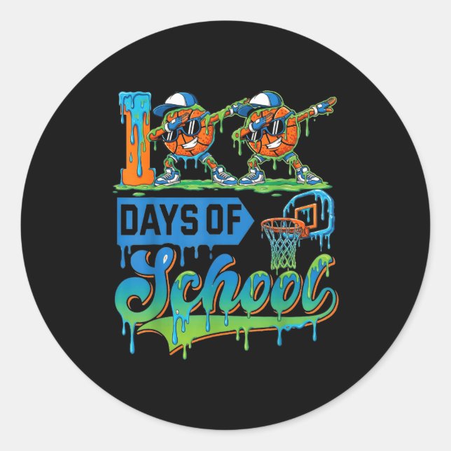 100 Days Of School Boys Basketball Drip 100th Day  Classic Round Sticker (Front)