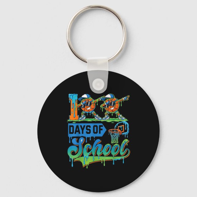 100 Days Of School Boys Basketball Drip 100th Day  Key Ring (Front)