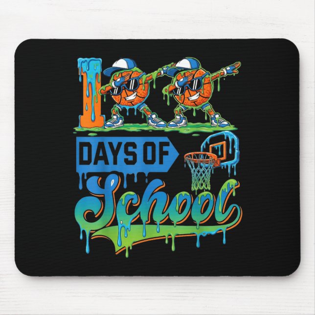 100 Days Of School Boys Basketball Drip 100th Day  Mouse Mat (Front)