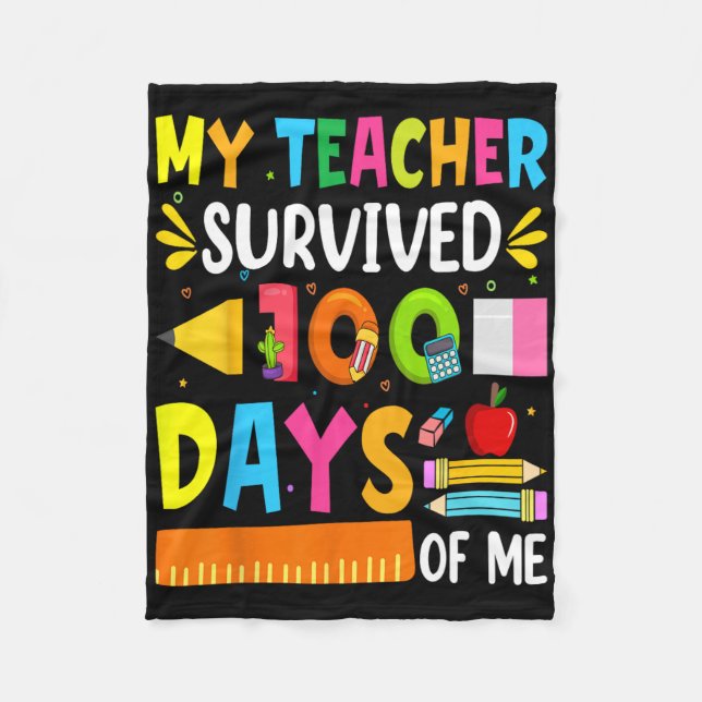 100 Days Of School Boys Girls Kids Teacher Gift Fu Fleece Blanket (Front)