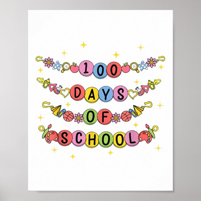 100 Days Of School Bracelet 100th Day Girls Kids Poster (Front)