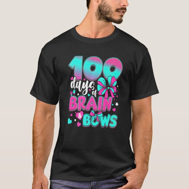 100 Days of School Brains And Bows 100th Day Kids  T-Shirt (Front)