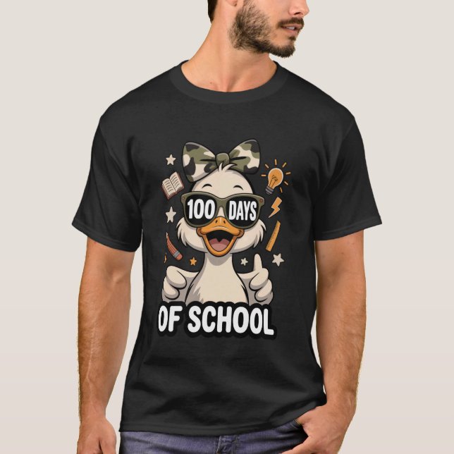 100 Days of School Camo Cap 100th Day Goose Kids G T-Shirt (Front)