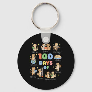 100 Days Of School Cat For Teacher 100th Day Of Sc Key Ring