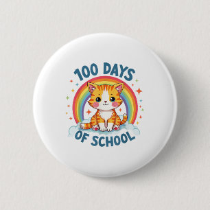 100 Days Of School Cat Girls Teacher 100th Day Of 6 Cm Round Badge