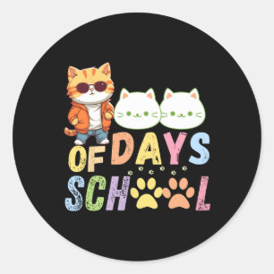 100 Days Of School Cats Funny 100th Days Of School Classic Round Sticker