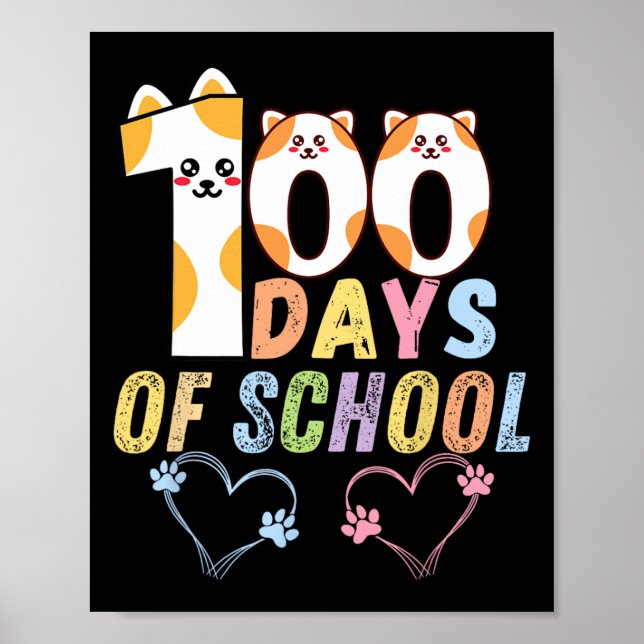 100 Days Of School Cats Hearts 100th Days Of Schoo Poster (Front)