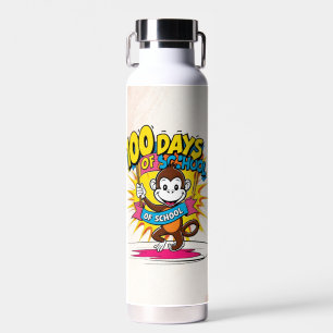 100 Days of School Celebration Fun Monkey Design   Water Bottle