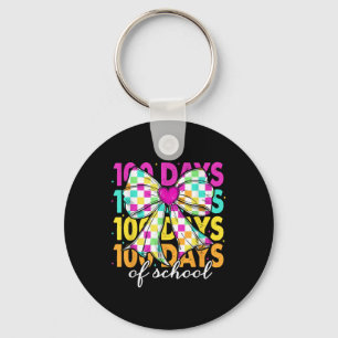 100 Days Of School Chequered Bow Teacher 100th Day Key Ring