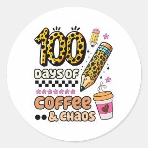 100 Days Of School Coffee Lover 100th Day Leopard Classic Round Sticker