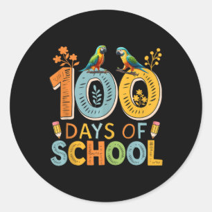100 Days Of School Colourful Cute Parrots Teacher  Classic Round Sticker