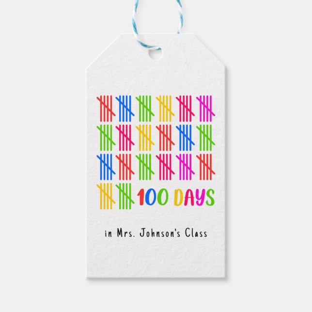 100 Days of School Colourful Tally Mark Gift Tags (Front)