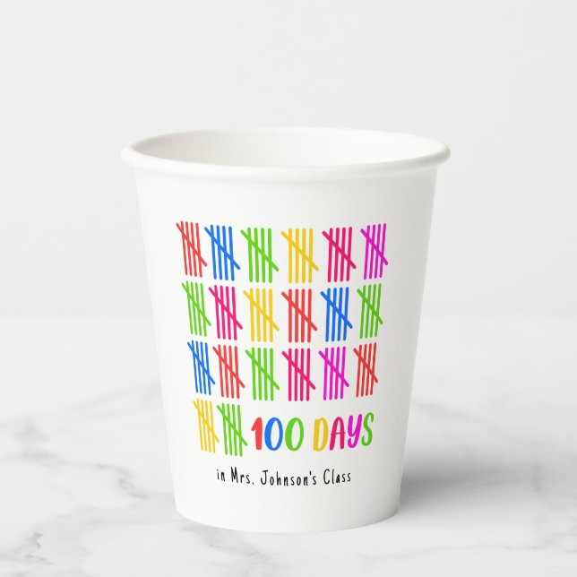 100 Days of School Colourful Tally Mark Paper Cups (Front)
