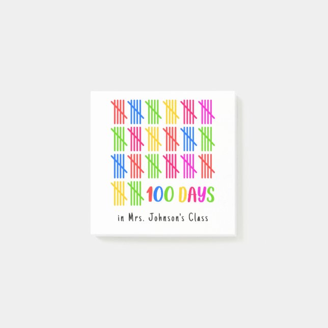 100 Days of School Colourful Tally Mark Post-it Notes (Front)