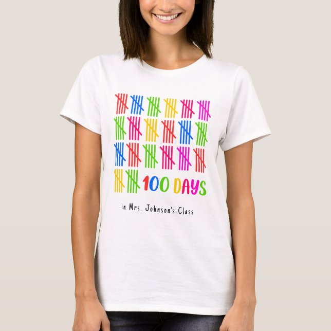 100 Days of School Colourful Tally Mark T-Shirt (Front)