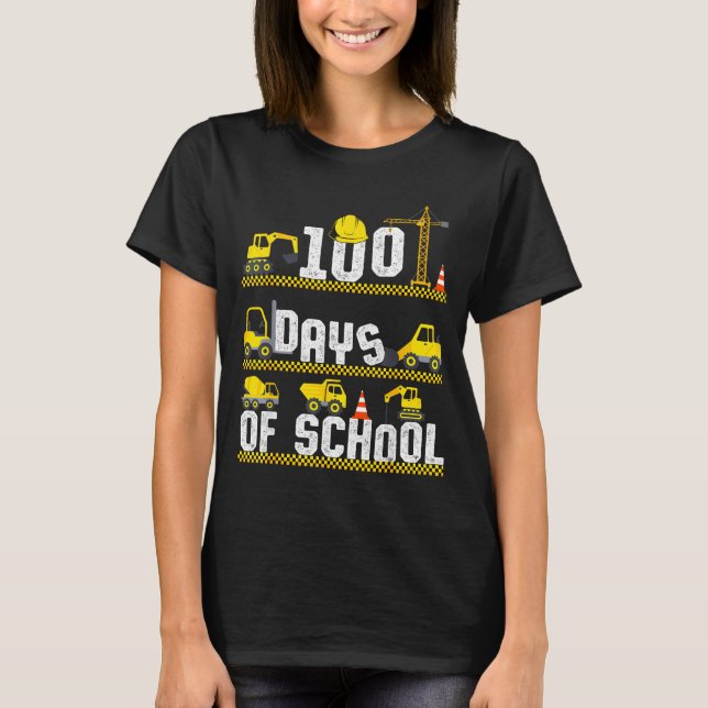 100 Days Of School Construction Truck 100th Day Bo T-Shirt (Front)