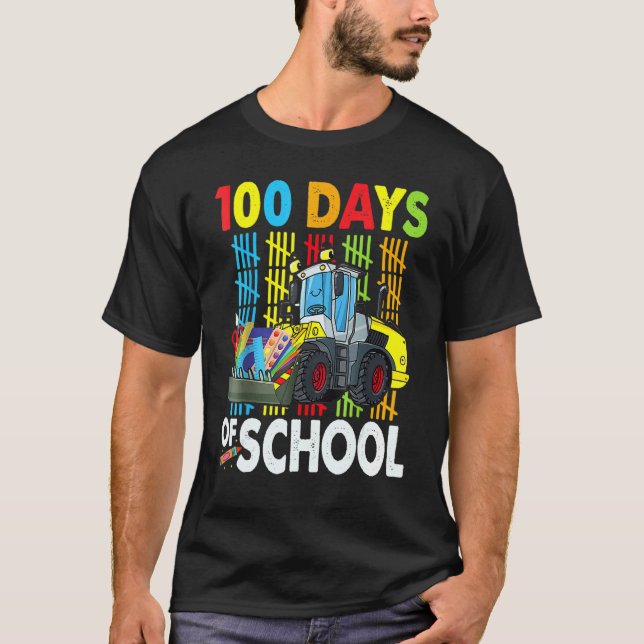 100 Days Of School Construction Vehicle Kid Boys 1 T-Shirt (Front)