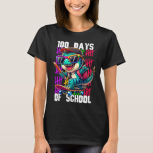 100 Days Of School Cool Dinosaur Skateboarding  T-Shirt
