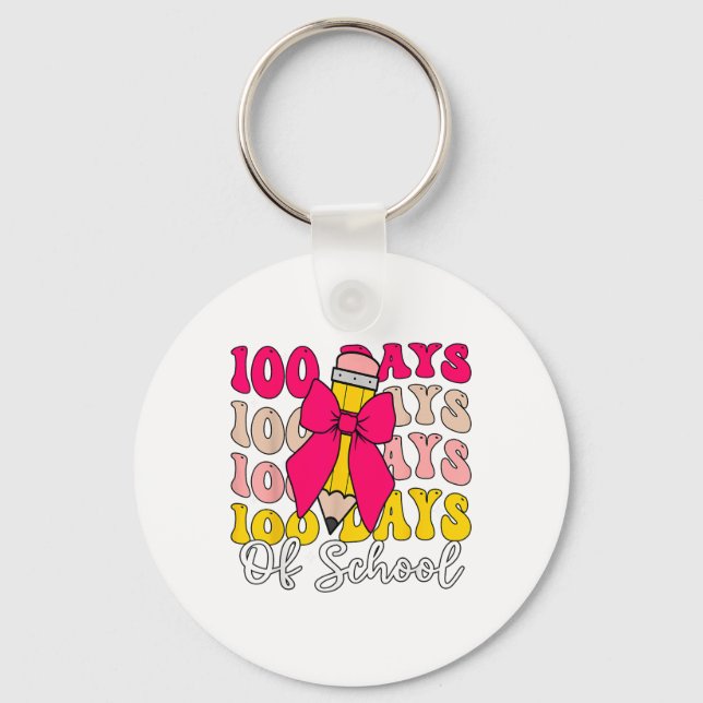 100 Days Of School Coquette Bow 100th Day Of Key Ring (Front)