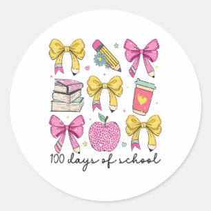 100 Days Of School Coquette Bow 100th Day School Classic Round Sticker