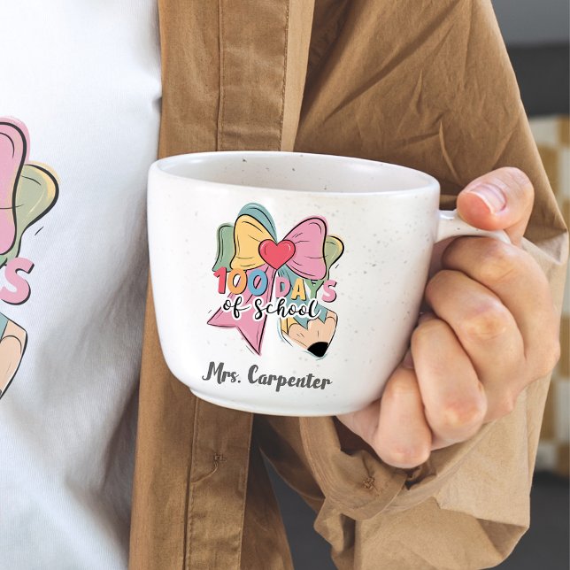 100 Days Of School ☕️ Coquette Bow Custom Teacher Mug (100 Days Of School ☕️ Coquette Bow Custom Teacher Mug)