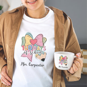 100 Days Of School 🎀 Coquette Bow Custom Teacher T-Shirt