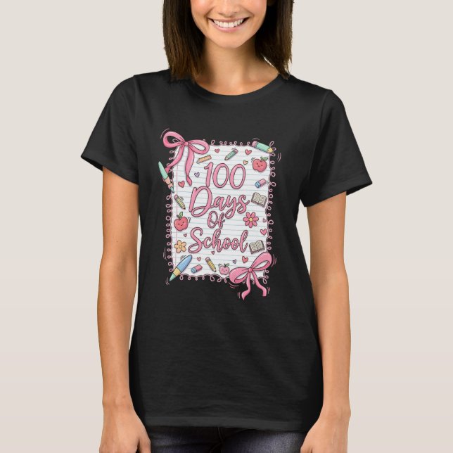 100 Days of School Coquette Bow for Girls 100th Da T-Shirt (Front)