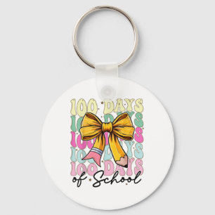100 Days Of School Coquette Bow Groovy 100th Day Key Ring