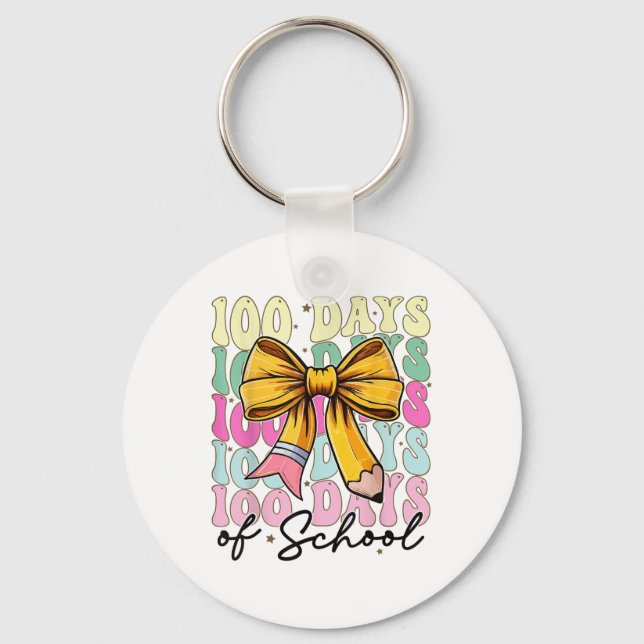 100 Days Of School Coquette Bow Groovy 100th Day Key Ring (Front)