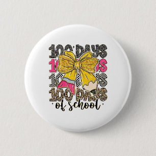 100 Days Of School Coquette Bow Pencil Checkered T 6 Cm Round Badge