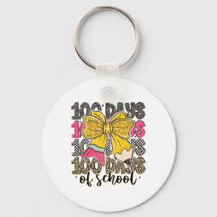 100 Days Of School Coquette Bow Pencil Checkered T Key Ring