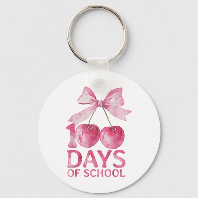 100 Days Of School Coquette Cute Cherry Bow 100th Key Ring (Front)