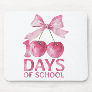 100 Days Of School Coquette Cute Cherry Bow 100th Mouse Mat