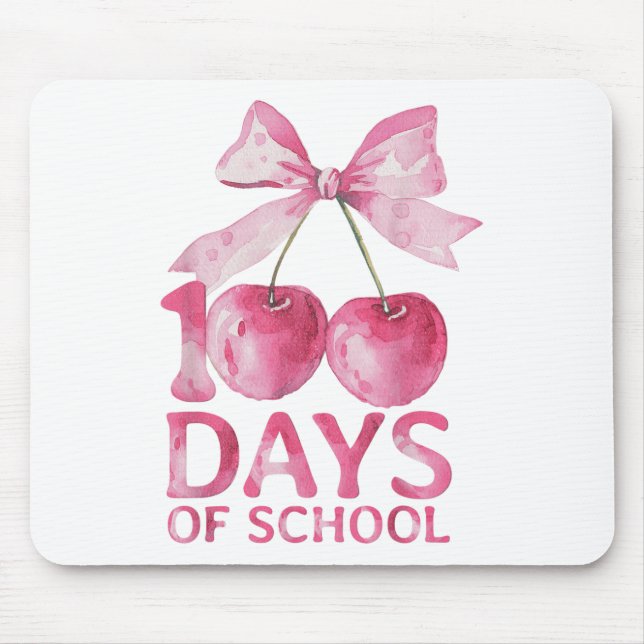 100 Days Of School Coquette Cute Cherry Bow 100th Mouse Mat (Front)
