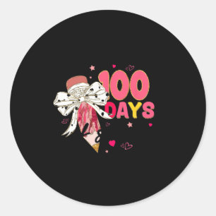 100 Days Of School Coquette Pencil Bow Ribbon Girl Classic Round Sticker