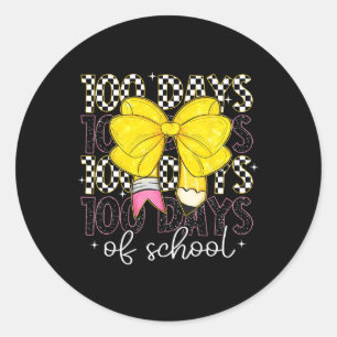 100 Days Of School Coquette Pencil Bow Teacher Gir Classic Round Sticker
