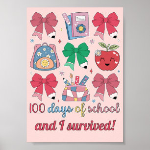 100 Days Of School Coquette Pencil Bows Cute Poster