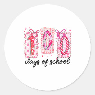 100 Days Of School Coquette Valentine Girls Teache Classic Round Sticker