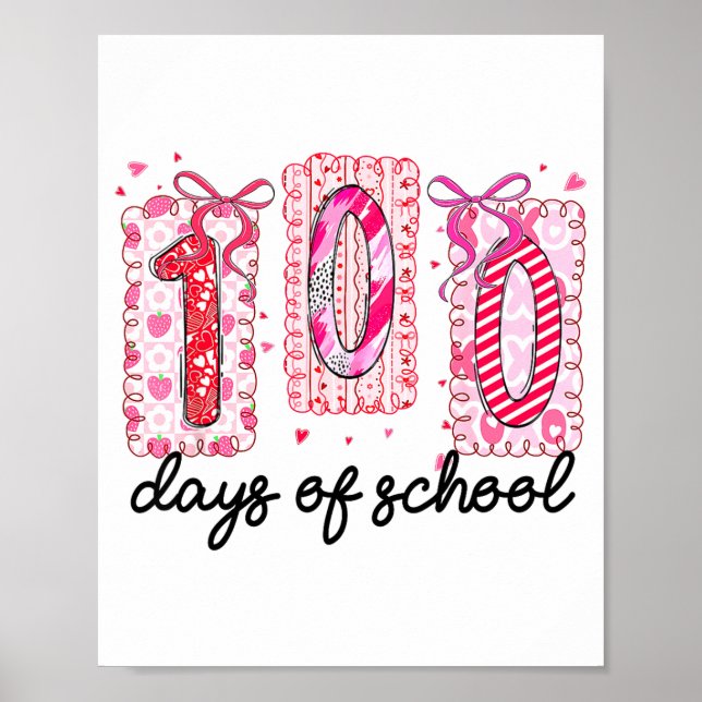 100 Days Of School Coquette Valentine Girls Teache Poster (Front)