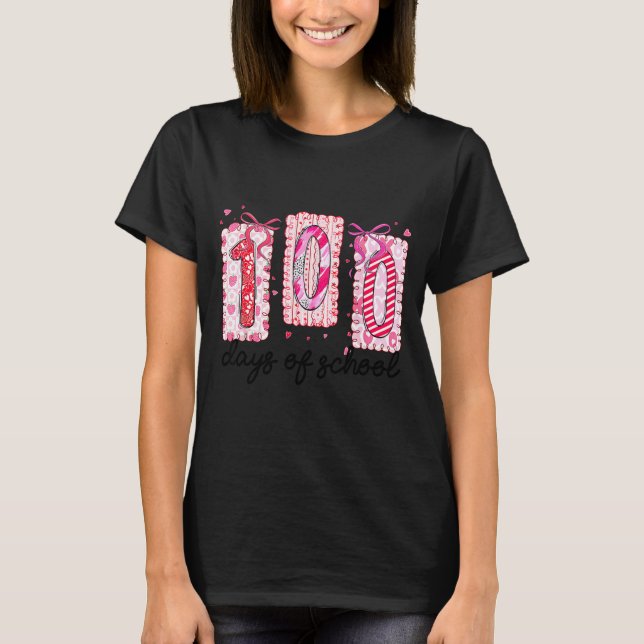 100 Days Of School Coquette Valentine Girls Teache T-Shirt (Front)