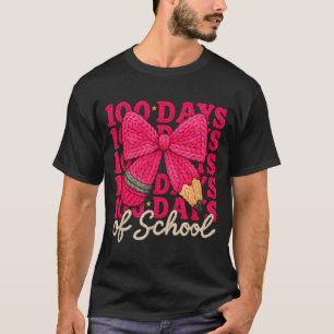100 Days Of School Crochet Bow Pencil 100th Day Of T-Shirt