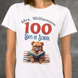 100 Days of School Cute Bear Reading Teacher T-Shirt