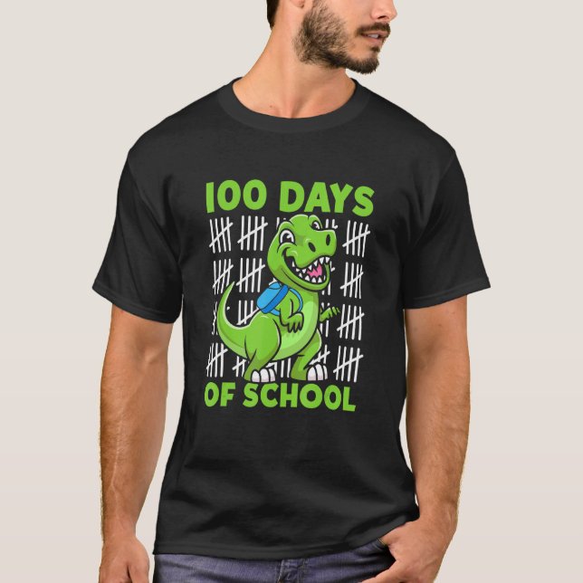 100 Days Of School Cute Dino With Backpack School  T-Shirt (Front)