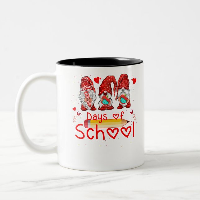 100 Days Of School Cute Gnomes Virtual Learning Two-Tone Coffee Mug (Left)