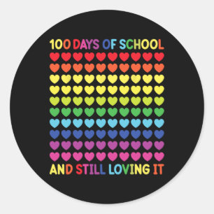 100 Days of School Cute Heart Teachers and Kids No Classic Round Sticker