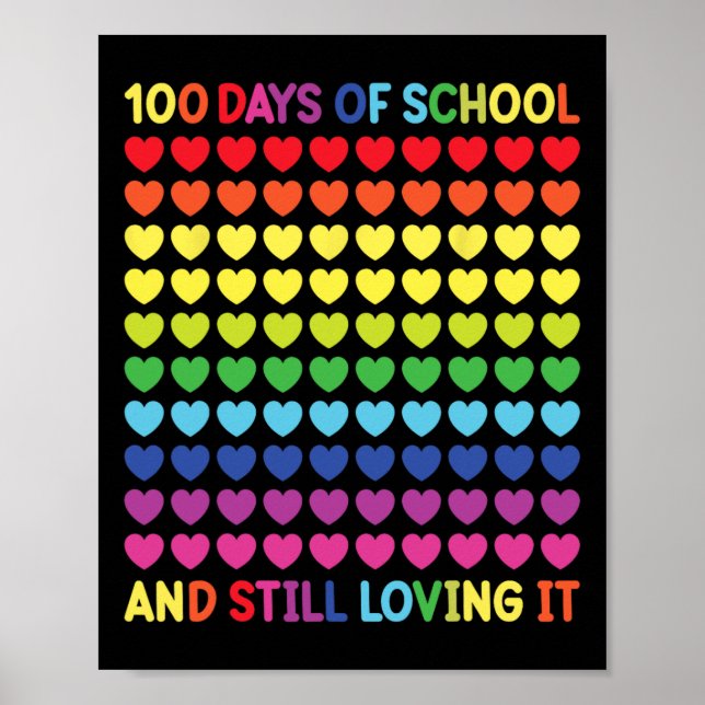 100 Days of School Cute Heart Teachers and Kids No Poster (Front)