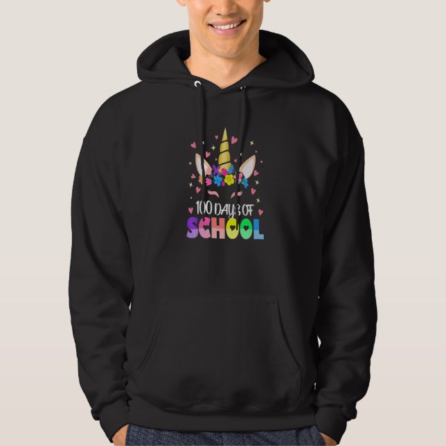 100 Days of School Cute Unicorn Girls  100th Day S Hoodie (Front)