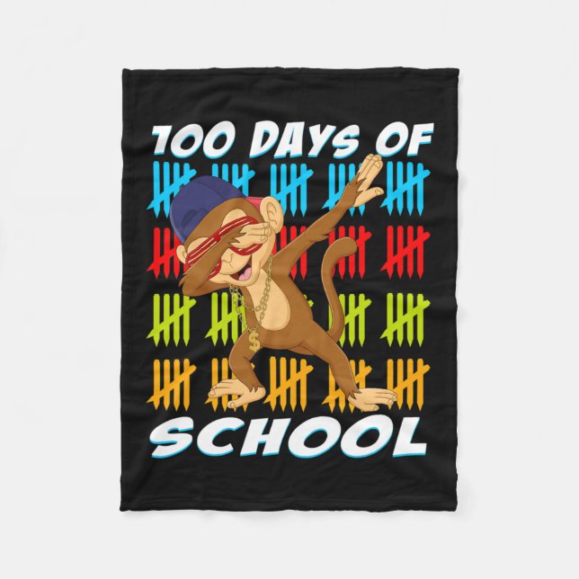 100 Days Of School Dabbing Monkey Fun Animal Lover Fleece Blanket (Front)