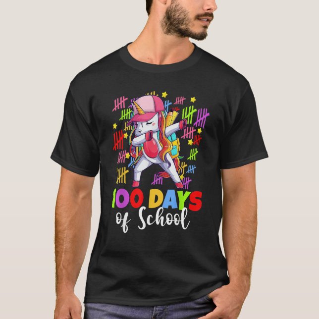100 Days Of School Dabbing Unicorn  Kids Girls 100 T-Shirt (Front)